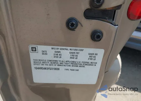 2000 Buick Lesabre Limited from USA, damaged, VIN 1G4HR54K9YU318636